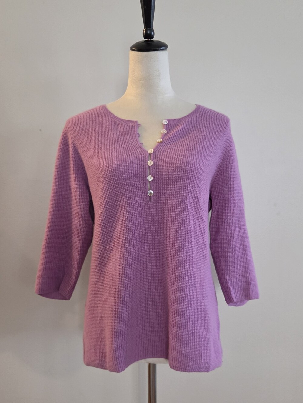 L.L. Bean Lilac Henley Button Cashmere Knit Top